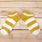 條紋貓船型襪 - 芥末黃