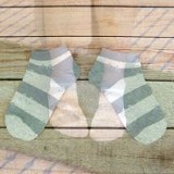 條紋貓船型襪 - 珍珠灰