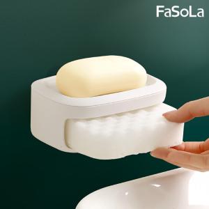 免運!FaSoLa 多用途創意瀝水肥皂盒 附高密度清潔海綿 13.5x9.5x5.5cm
