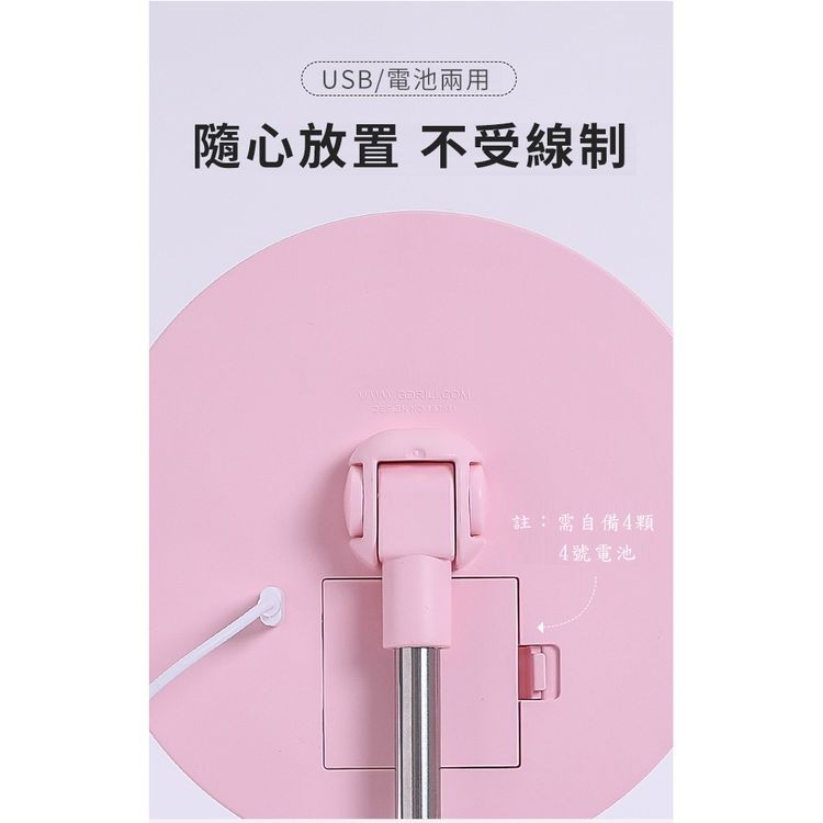 USB/電池兩用，隨心放置不受線制，註:需自備4顆，4號電池。