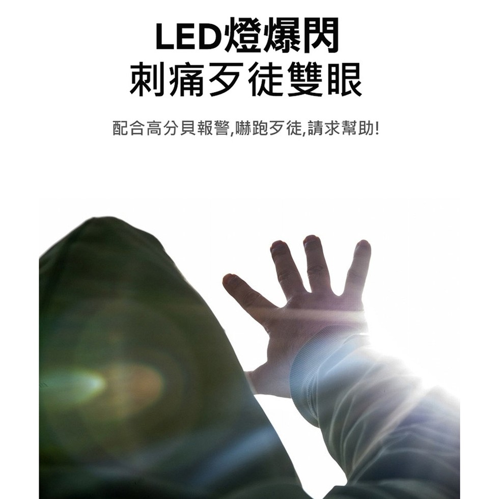 LED燈爆閃，刺痛歹徒雙眼，配合高分貝報警,嚇跑歹徒,請求幫助!。