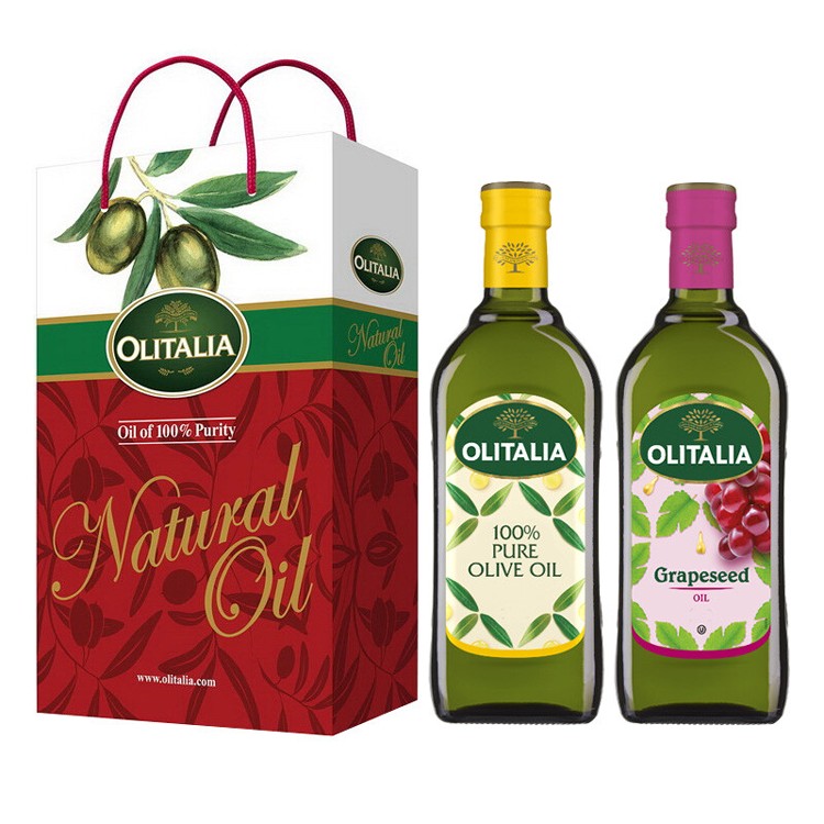 免運!【Olitalia奧利塔】純橄欖油+葡萄籽油禮盒組(500ml各1) 500ml/暗色玻璃瓶裝 (4組8瓶,每瓶437.1元)