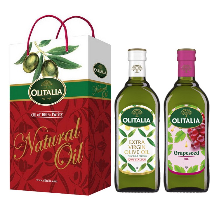 【Olitalia奧利塔】特級冷壓橄欖油+葡萄籽油禮盒組(500ml各1)