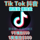 tikok 抖音 影片 視頻 觀看量 播放量 點擊量 流量 提升流量 增加人氣 網紅 加粉絲 ig 特價：$1