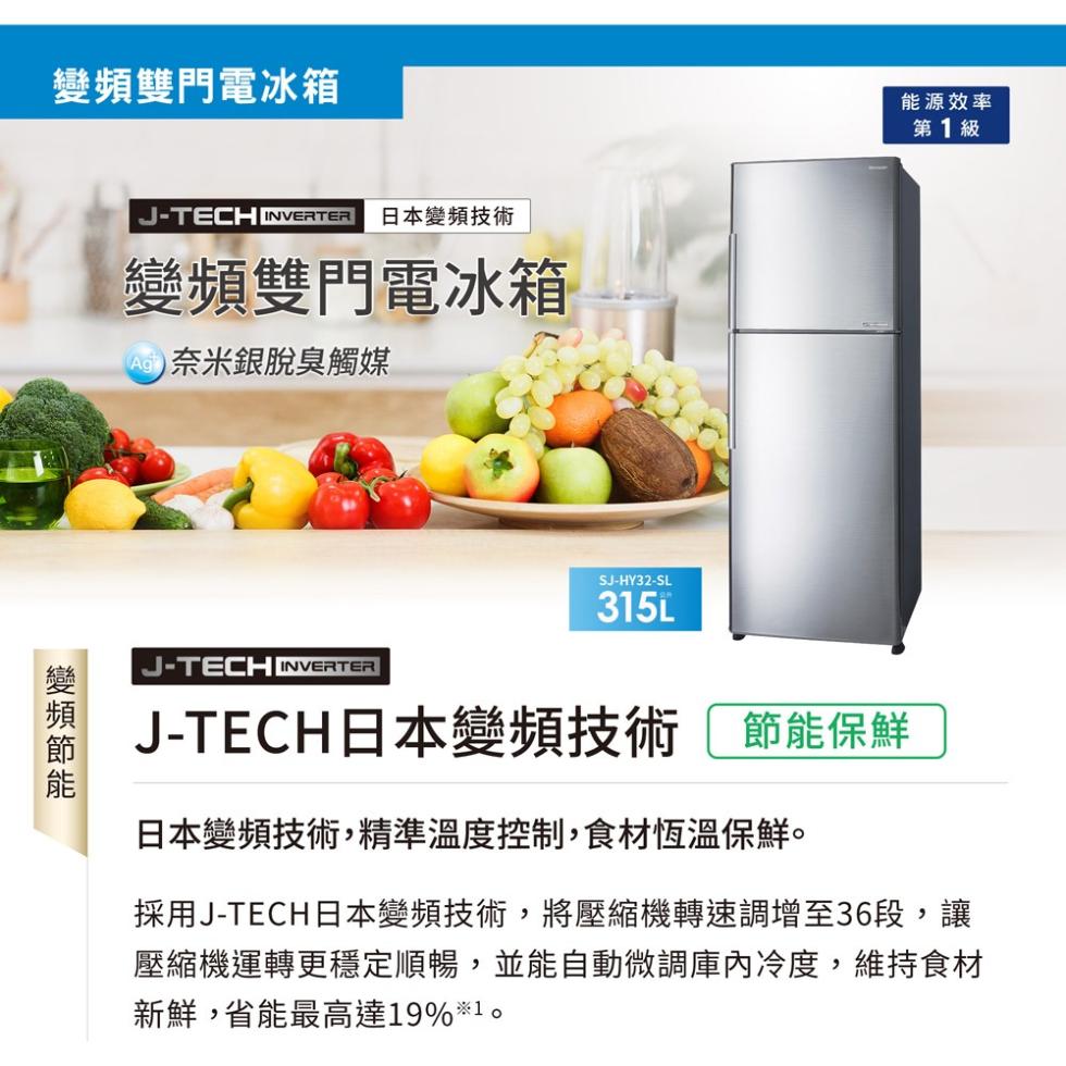 變頻雙門電冰箱，J-TECH INVERTER 日本變頻技術，變頻雙門電冰箱，奈米銀脫臭觸媒，變頻節能，能源效率，第1級，J-TECH日本變頻技術節能保鮮，日本變頻技術,精準溫度控制,食材恆溫保鮮。採用J-TECH日本變頻技術,將壓縮機轉速調增至36