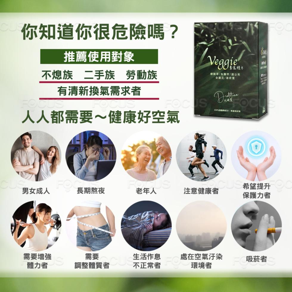 你知道你很危險嗎?推薦使用對象，不熄族 二手族 勞動族，療草/魚麗章/蒲公英，金銀花/薄荷葉，有清新換氣需求者，100%無動物成分,無動物記載，人人都需要~健康好空氣，希望提升9，男女成人，長期熬夜，老年人，注意健康者，保護力者，需要增強，體力者，調