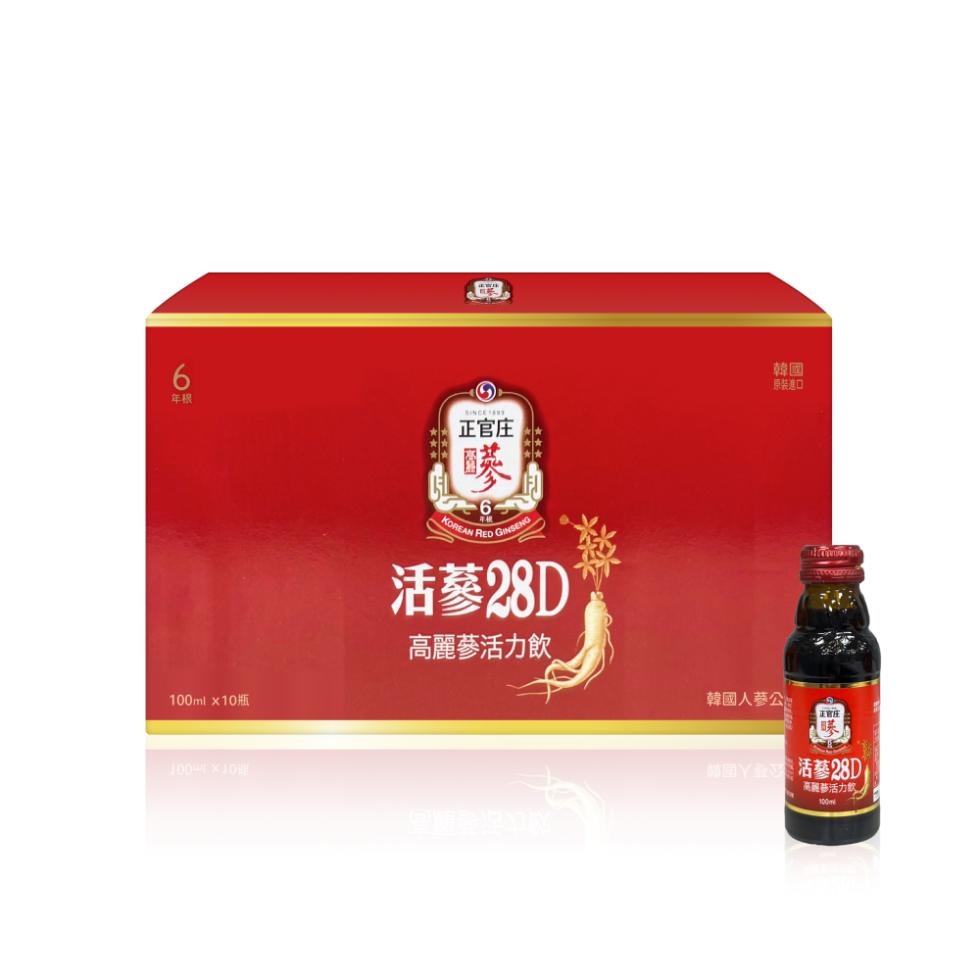 正官庄， 原裝進口，100ml x10瓶，活蔘28D，高麗蔘活力飲，韓國人蔘公佈，正官庄，地圖Y 活蔘28D T，高麗夢活力飲/。