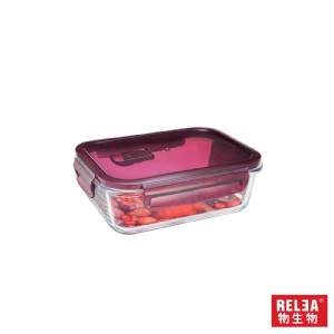 【RELEA物生物】640ml 耐熱玻璃保鮮盒-莓果紫