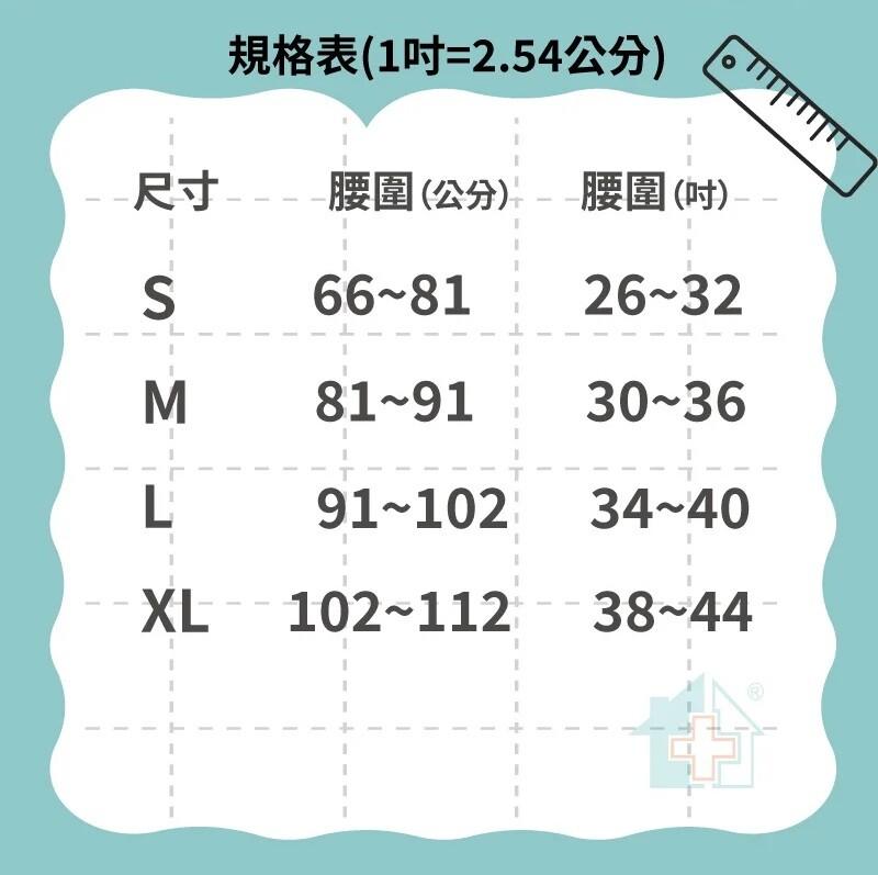 尺寸----腰圍(公分) - 腰圍(吋)，規格表(1吋=2.54公分)。