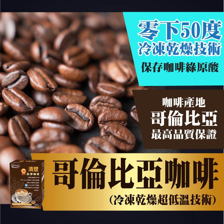 防彈咖啡，零下50度，冷凍乾燥技術，保存咖啡綠原酸，咖啡產地，哥倫比亞，最高品質保證，哥倫比亞咖啡，(冷凍乾燥超低溫技術)。