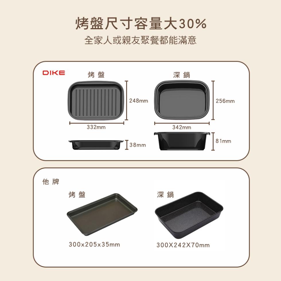 烤盤尺寸容量大30%，全家人或親友聚餐都能滿意。