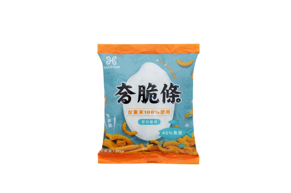 夯脆條，台東米100%使用，原味醬燒，40%魚漿。