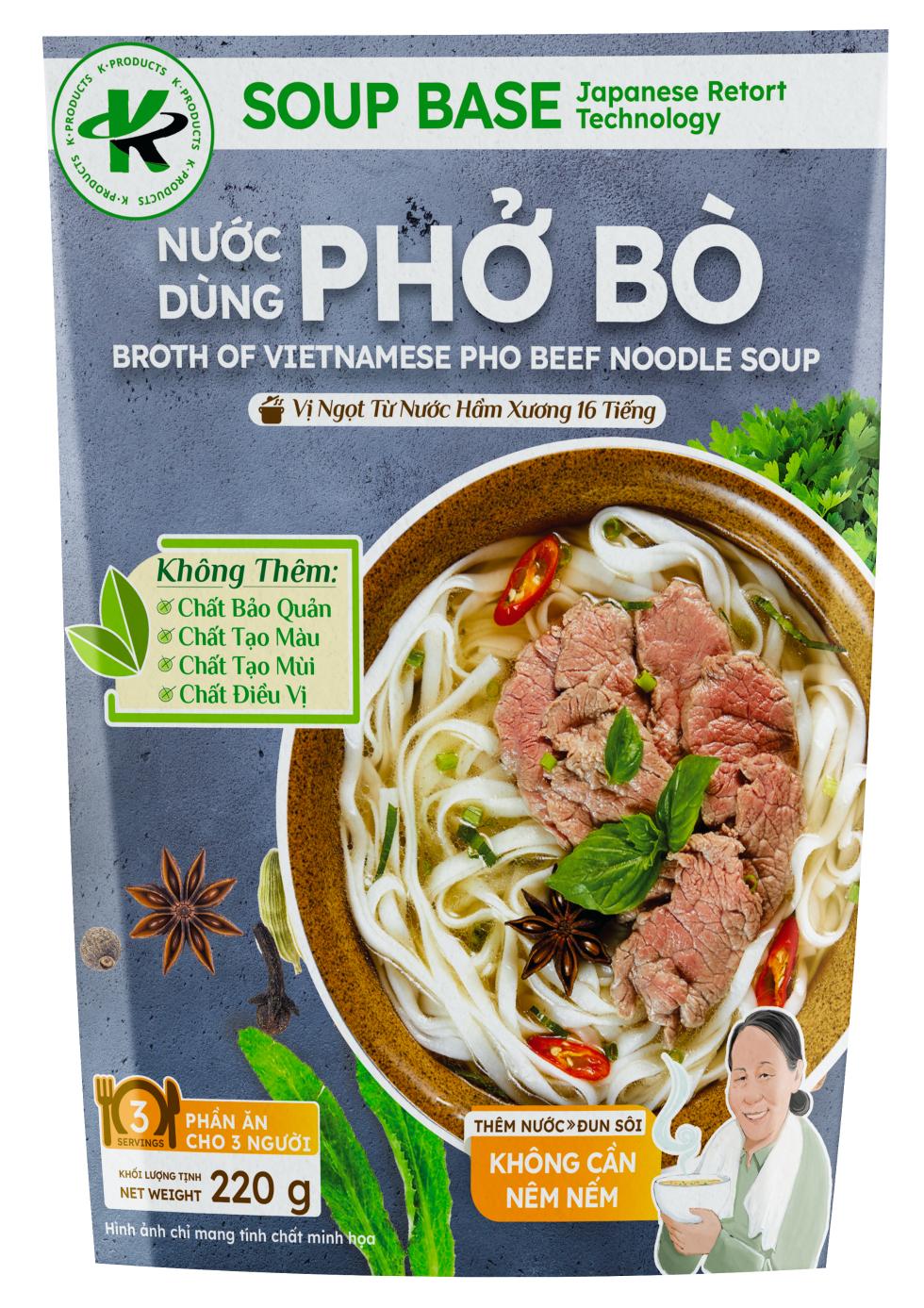 NƯỚC，DU PHỞ BÒ，DÙNG，Vị Ngọt Từ Nước Hầm Xương 16 Tiếng，Không Thêm:ở Chất Bảo Quản，ở Chất Tạo Màu， Chất Tạo Mùi，ở Chất Điều Vị