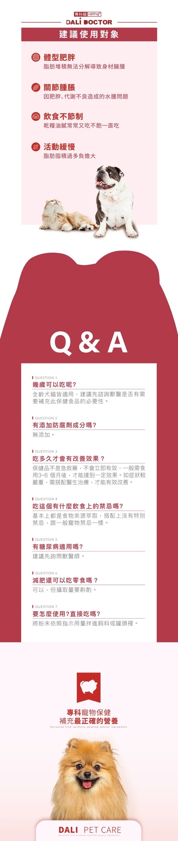 【專科級 【etiner，建議使用對象，8 體型肥胖，脂肪堆積無法分解導致身材臃腫，● 關節腫脹，因肥胖、代謝不良造成的水腫問題，● 飲食不節制，乾糧油膩常常又吃不飽一直吃，● 活動緩慢，脂肪囤積過多負擔大，幾歲可以吃呢?全齡犬貓皆適用,建議先諮詢獸