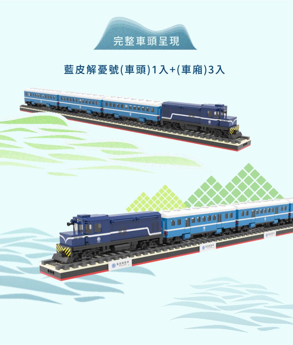 完整車頭呈現，藍皮解憂號(車頭)1入+(車廂)3入。