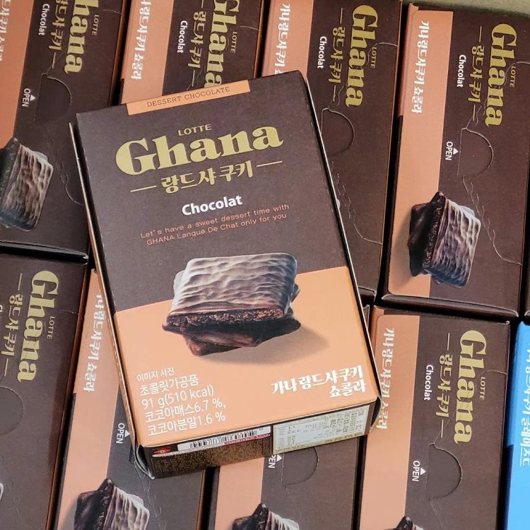 韓國LOTTE GHANA 白/黑巧克力 餅乾91g