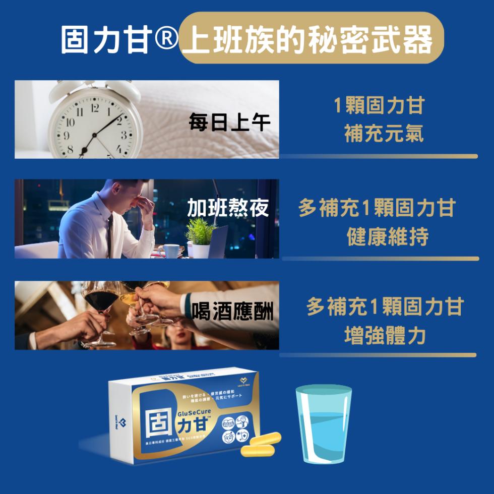 固力甘®上班族的秘密武器，每日上午，加班熬夜 多補充1顆固力甘，健康維持，喝酒應酬，即以全銀行等,讓男建的经和，NEO網, 英文化艺术一个，13 甘，黃日華科藏 103升s，1顆固力甘，補充元氣，多補充1顆固力甘，增強體力。